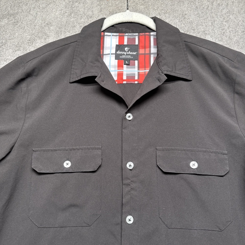 Danny Shane Men's Black Short Sleeve Button Up Cycling Style Shirt‎ Large